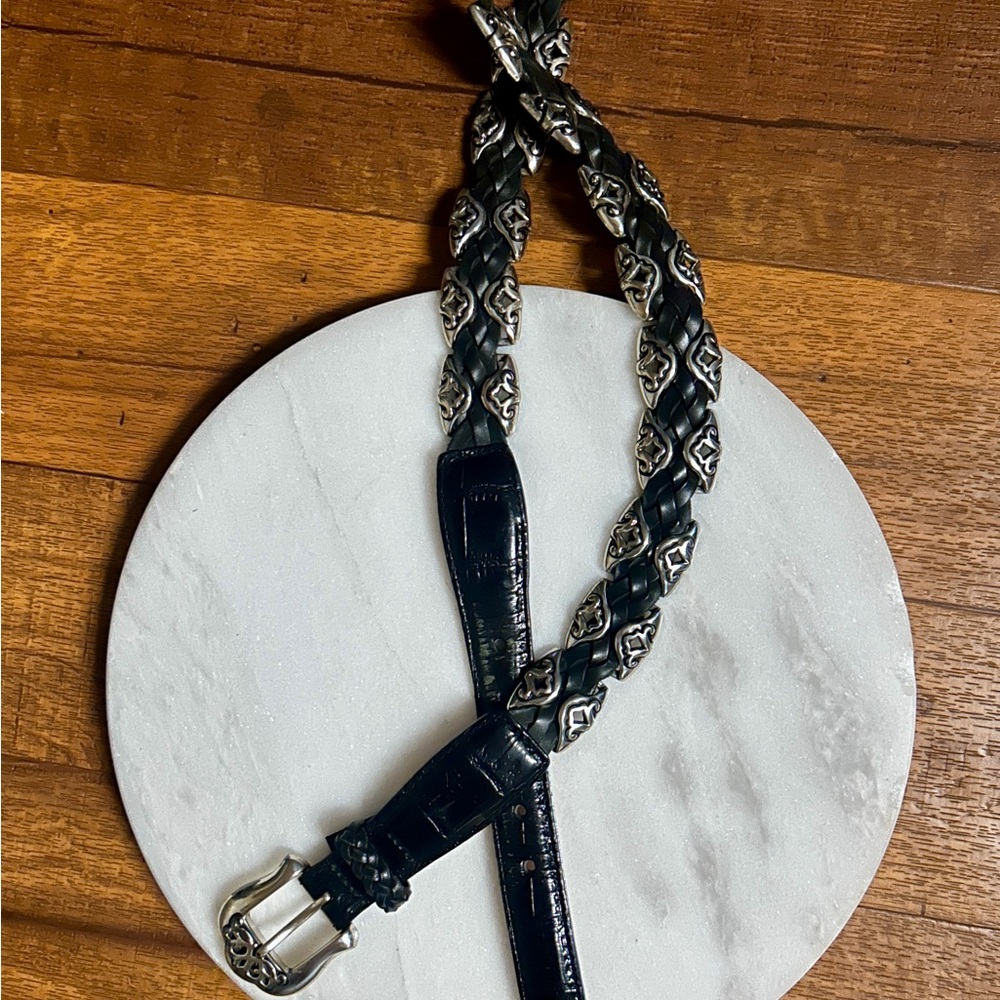 Brighton ~ Vintage ~ Women’s Small ~Black Leather Braided W/Silver Conchos Belt - Picture 10 of 16